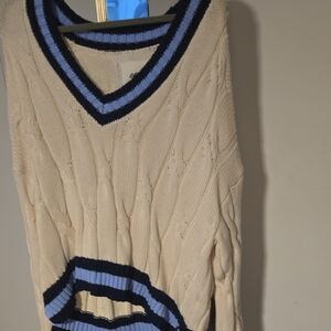 Aerie V-Neck Sweater - Cream and Navy